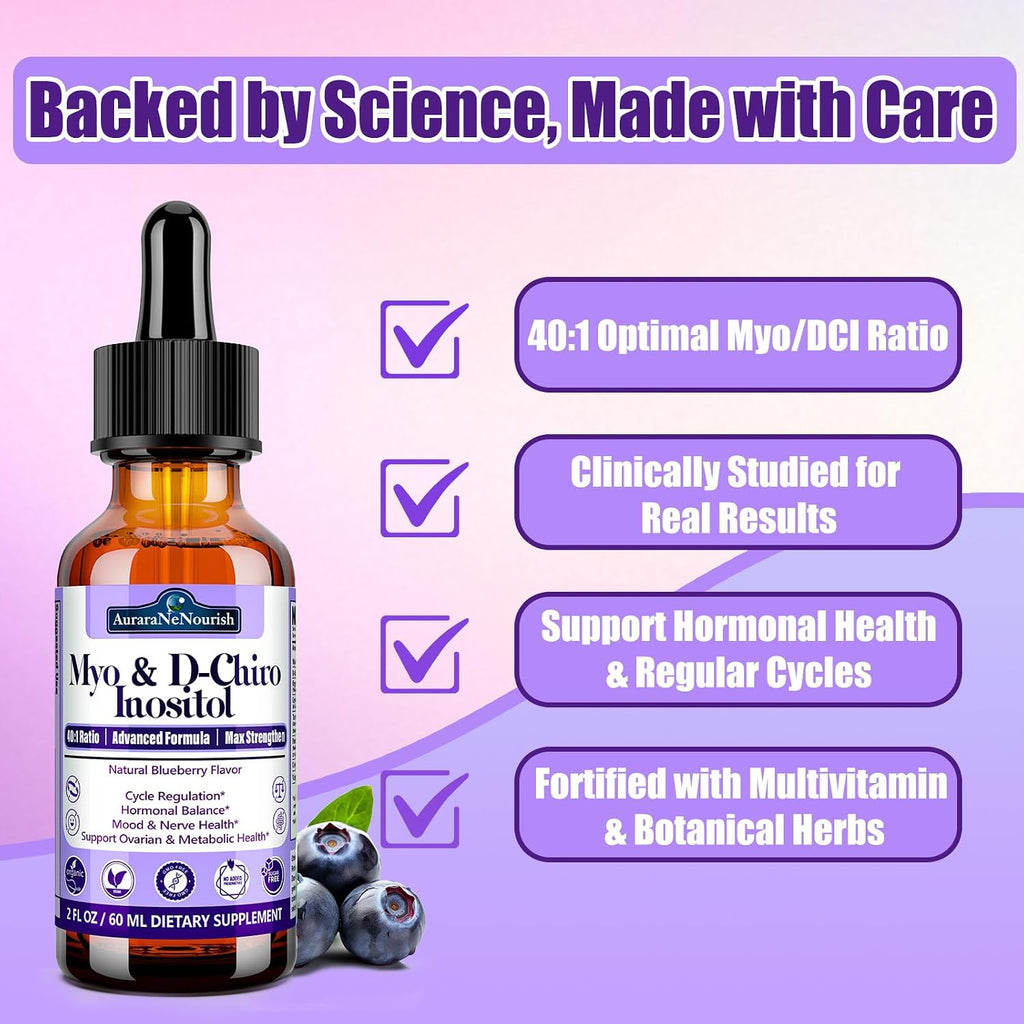 AuraraNeNourish Myo-Inositol & D-Chiro Inositol 40:1 Suplemento Líquido para Mujer