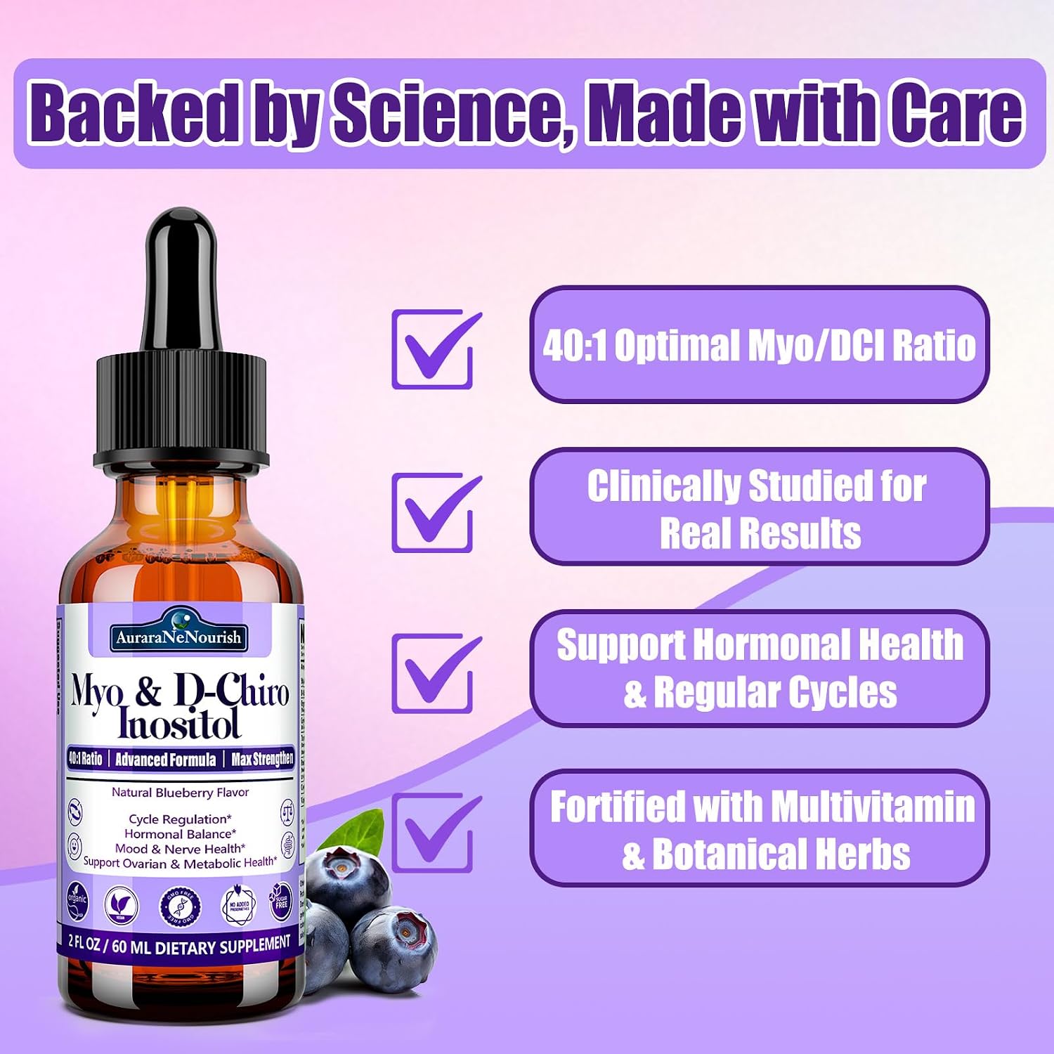 AuraraNeNourish Myo-Inositol & D-Chiro Inositol 40:1 Suplemento Líquido para Mujer