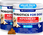 Probióticos para Perros - Apoya la Salud Digestiva, Piel con Picor, Alergias, Inmunidad, Equilibrio de Levaduras - Probióticos y Enzimas Digestivas con Prebióticos - Reduce Diarrea, Gases - 180 Masticables Probióticos para Perros