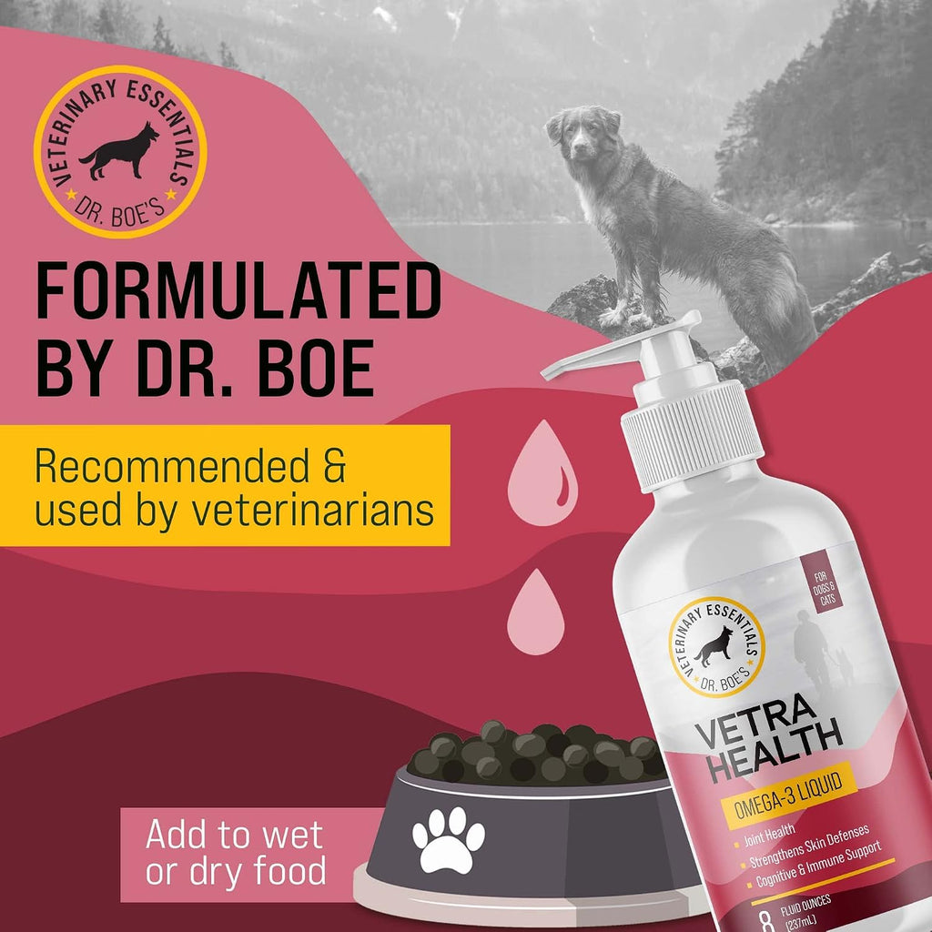 Dr. Boe's Veterinary Essentials VetraHealth Omega-3 Completo – Apoyo para Piel, Articulaciones, Cognitivo e Inmunológico para Perros – Aceite de Pescado Líquido con EPA y DHA