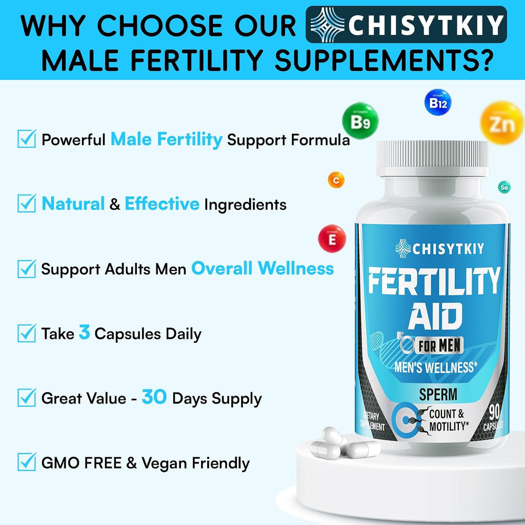 Chisytkiy Suplementos de Fertilidad Masculina Avanzados con Maca, Tribulus, Zinc y CoQ10, 90 Cápsulas