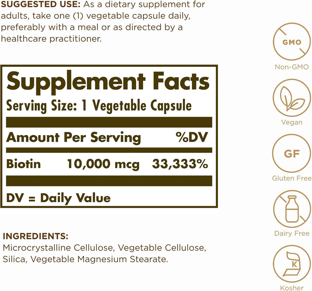 Solgar Super High Potency Biotina 10.000 mcg - 120 Cápsulas Vegetales (Pack de 2)