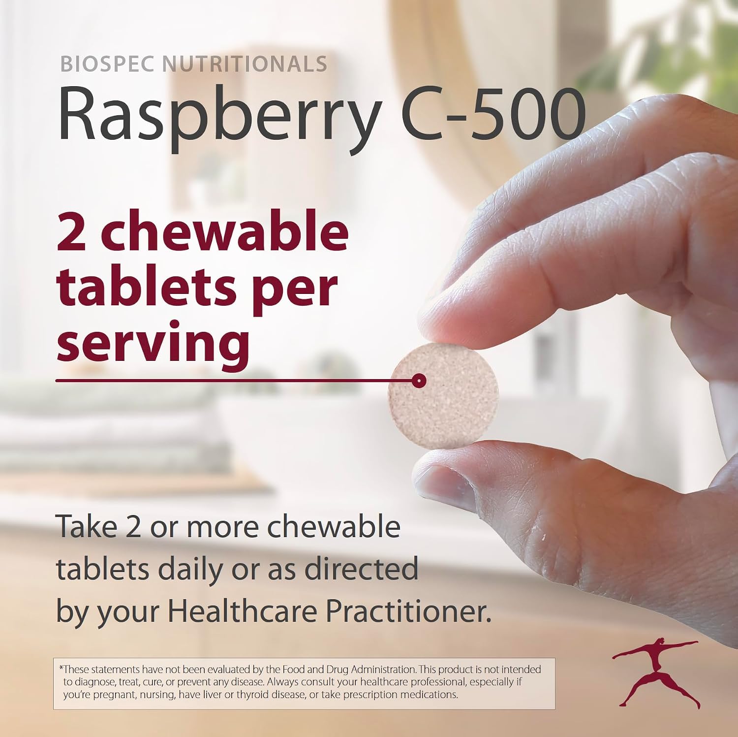BIOSPEC NUTRITIONALS Raspberry C-500 – 500 mg de Vitamina C Masticable con Vitamina A y Bioflavonoides Cítricos