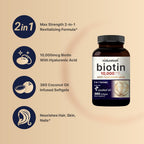 NatureBell Biotina 10000mcg + Ácido Hialurónico 25mg | 360 Cápsulas Blandas de Aceite de Coco