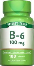 Nature's Truth Vitamina B6 | 100 mg | 100 Comprimidos | Suplemento Vegano, Sin Gluten y No GMO