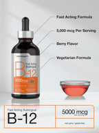 Horbaach Vitamina B12 5000 mcg Sublingual | Gotas Líquidas con Metilcobalamina y Cianocobalamina | Sabor Berry | Sin Gluten y No-GMO