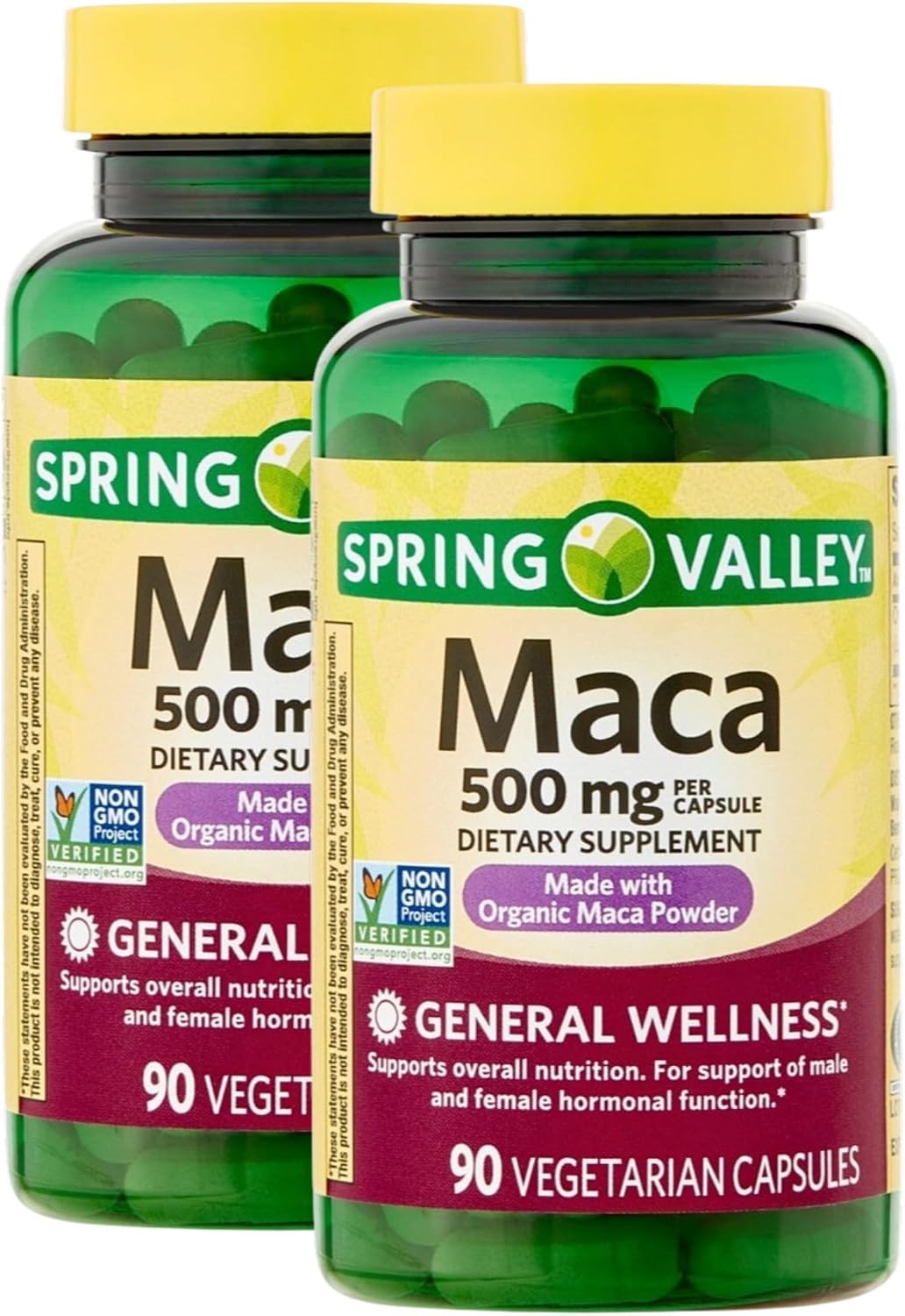 Maca 500mg – 90 Cápsulas Vegetarianas, Suplemento de Raíz de Maca Orgánica, No-GMO, Sin Gluten (Pack de 2)