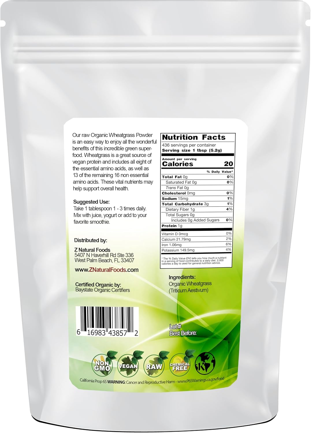 Polvo de Hierba de Trigo Orgánico - 5 Libras - 100% Puro, Crudo, No Transgénico, Vegano - Superalimento Verde para Batidos, Zumos y Recetas - Fuente de Proteína Vegetal Natural