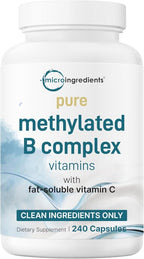 Micro Ingredients Pure Methylated B Complex, 240 Cápsulas | Complejo B Metilado 11 en 1 con Metilfolato y B12