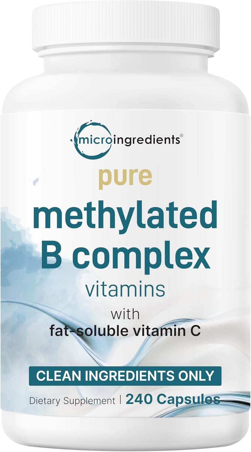 Micro Ingredients Pure Methylated B Complex, 240 Cápsulas | Complejo B Metilado 11 en 1 con Metilfolato y B12