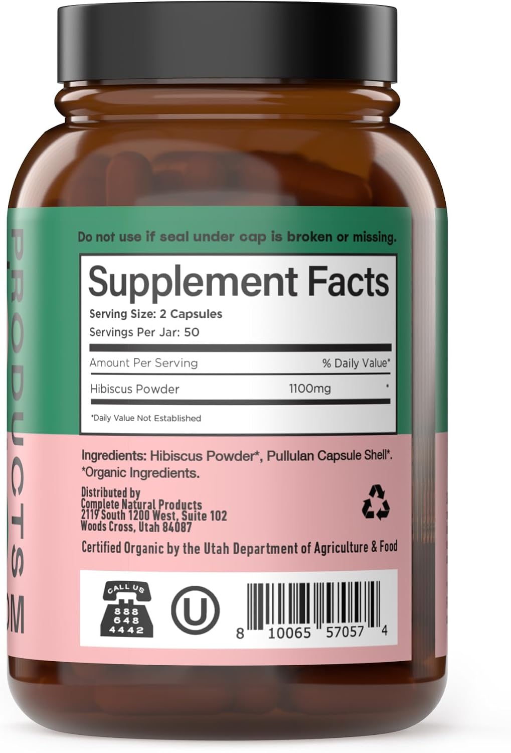 Complete Natural Products Cápsulas de Hibisco Orgánico, 550mg, 100 unidades