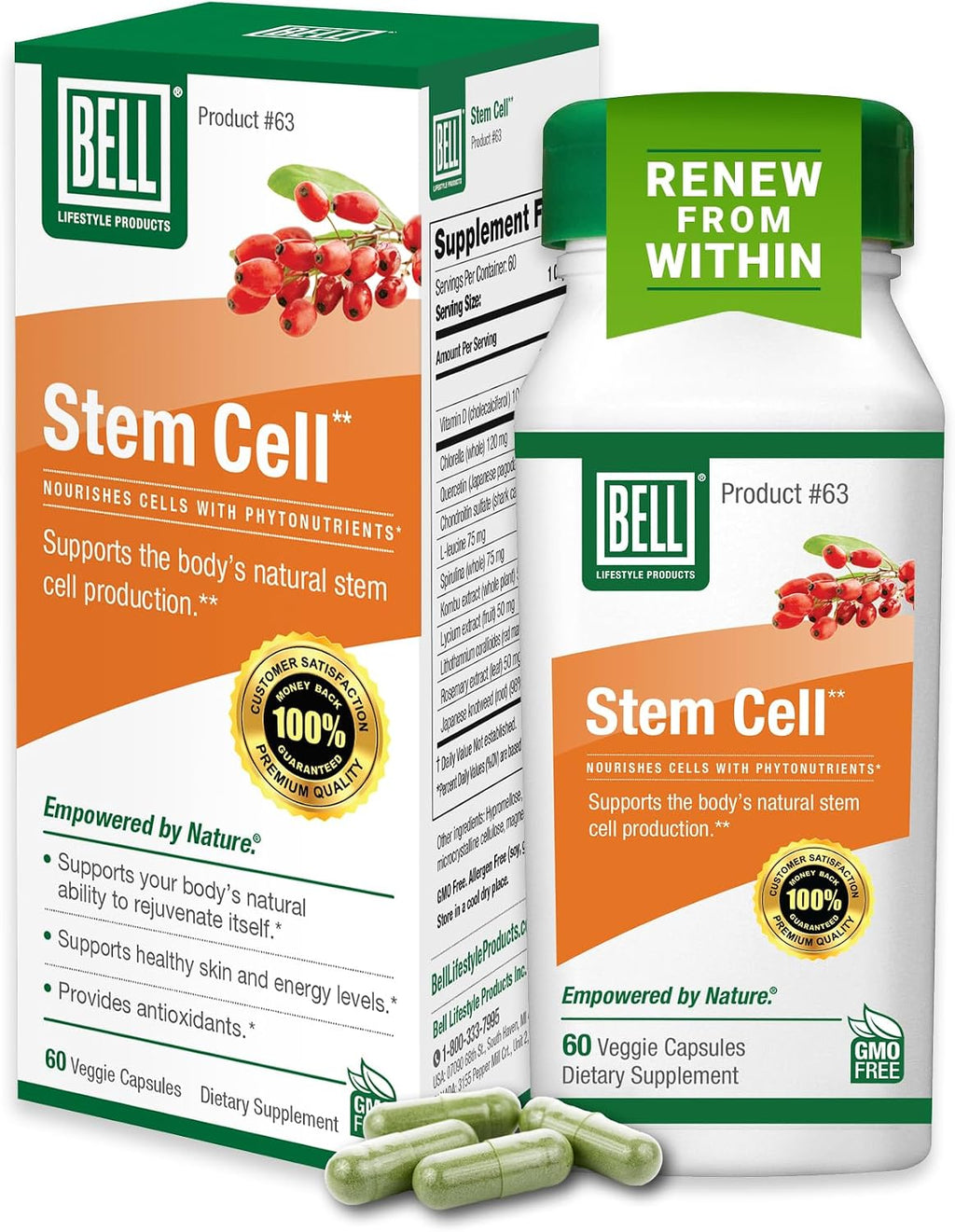Bell Stem Cell - Suplemento de Células Madre, Pack de 2, 60 Cápsulas Cada Una