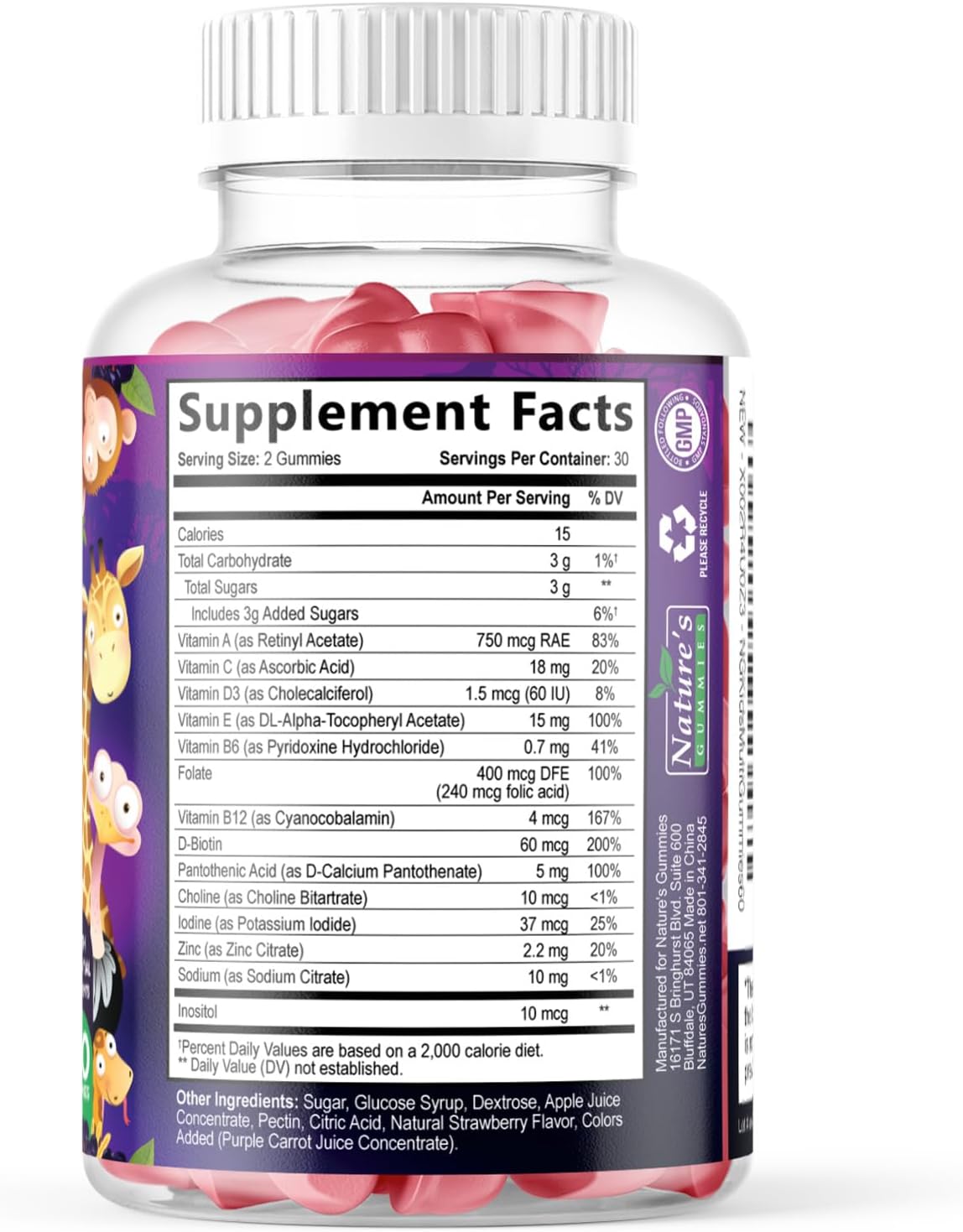 Multivitamínico Infantil Gomitas - Complejo de Vitaminas Diarias para Niños con Vitamina D, Vitaminas B, Zinc y Más - Apoyo Energía, Memoria y Sistema Inmunológico - Sabor Bayas Natural - 60 Gomitas