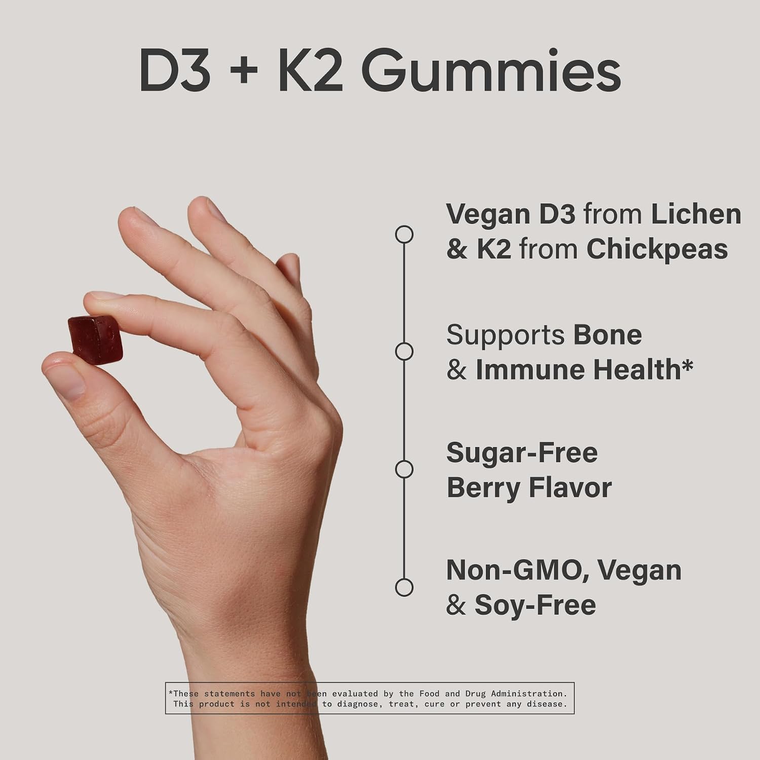 Sports Research Vitamina D3 + K2 Gominolas Veganas Sin Azúcar - 5000 UI D3 + 100 mcg MK-7 - 60 unidades