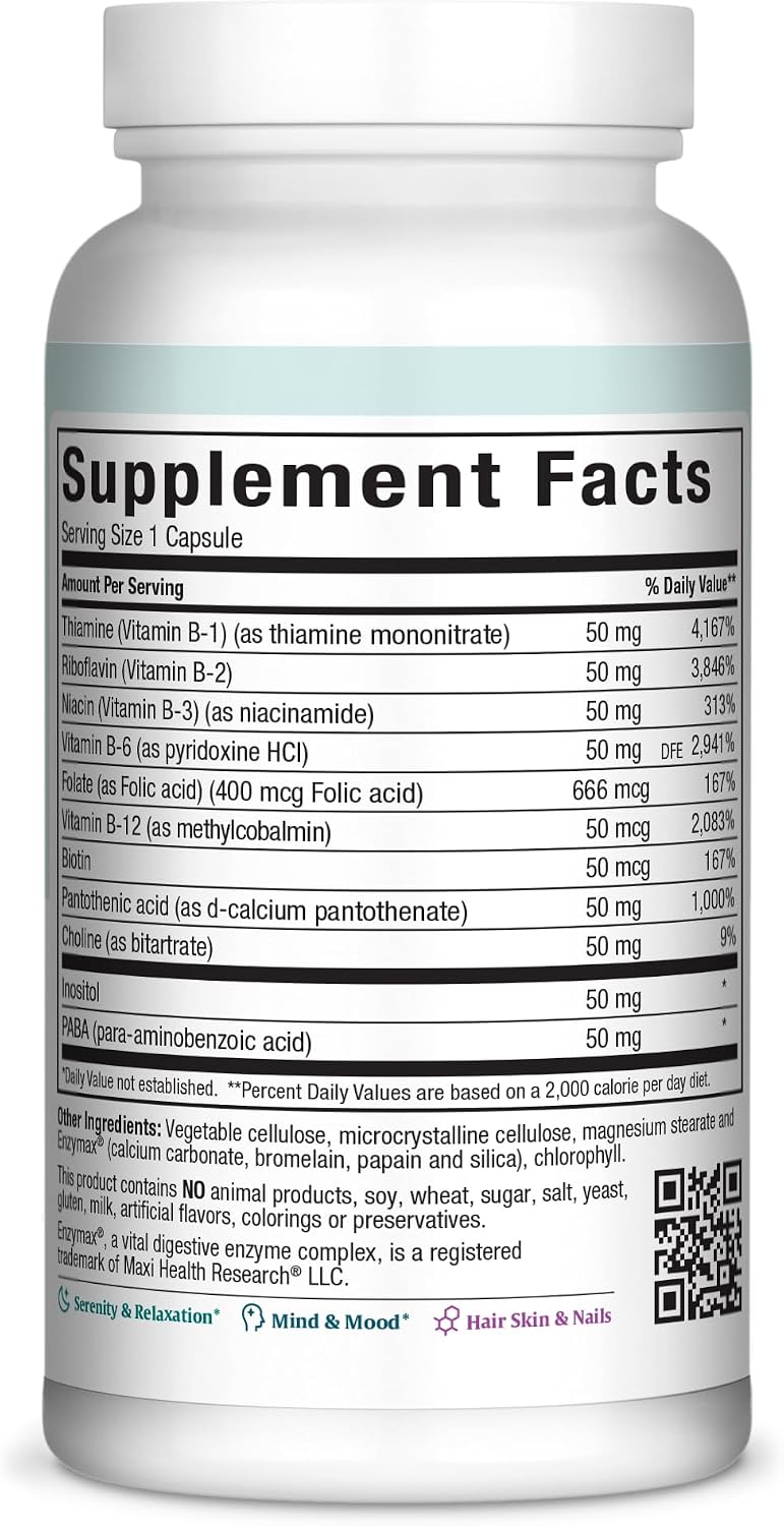 Maxi Health Stress Relief Vitamin B Complex – Complejo B con Inositol y Colina, 250 comprimidos