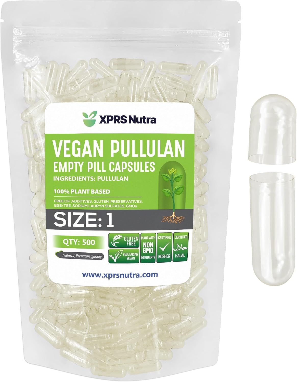 XPRS Nutra Cápsulas Vacías de Pullulan Tamaño 1 - 500 Unidades