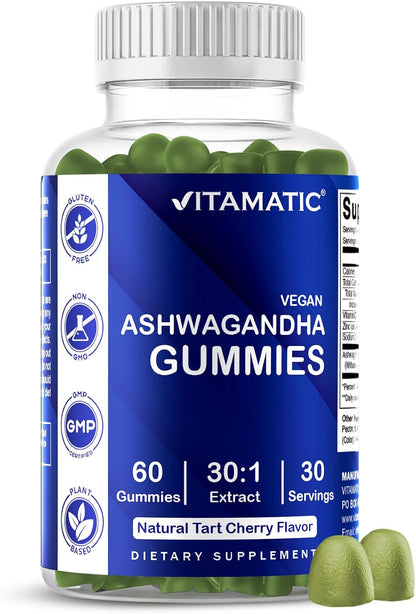 Vitamatic Ashwagandha 30:1 Extract 50 mg – Gominolas Veganas con Withanólidos – 60 Unidades – Image 1