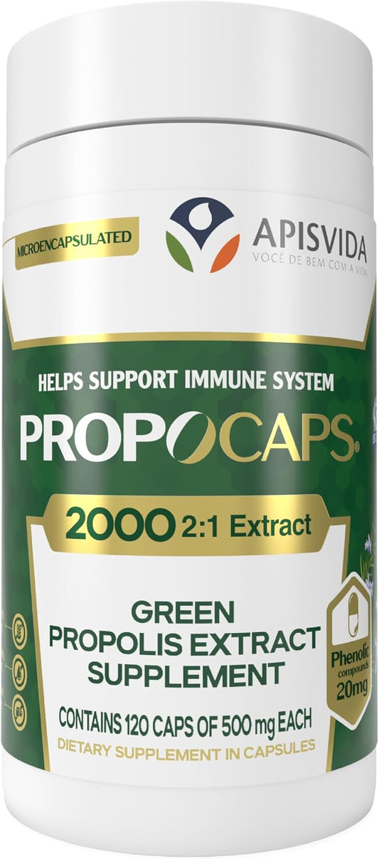 APIS VIDA PropoCaps 2000 - Cápsulas de Extracto de Propóleo Verde Microencapsulado - 20mg de Compuestos Fenólicos por Cápsula - Rico en Flavonoides - Sin Gluten - 120 Cápsulas