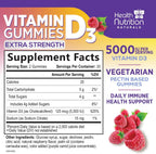 Health Nutrition Naturals Gomitas de Vitamina D3 5000 IU (125 mcg) - Sabor Frambuesa - 60 Gomitas