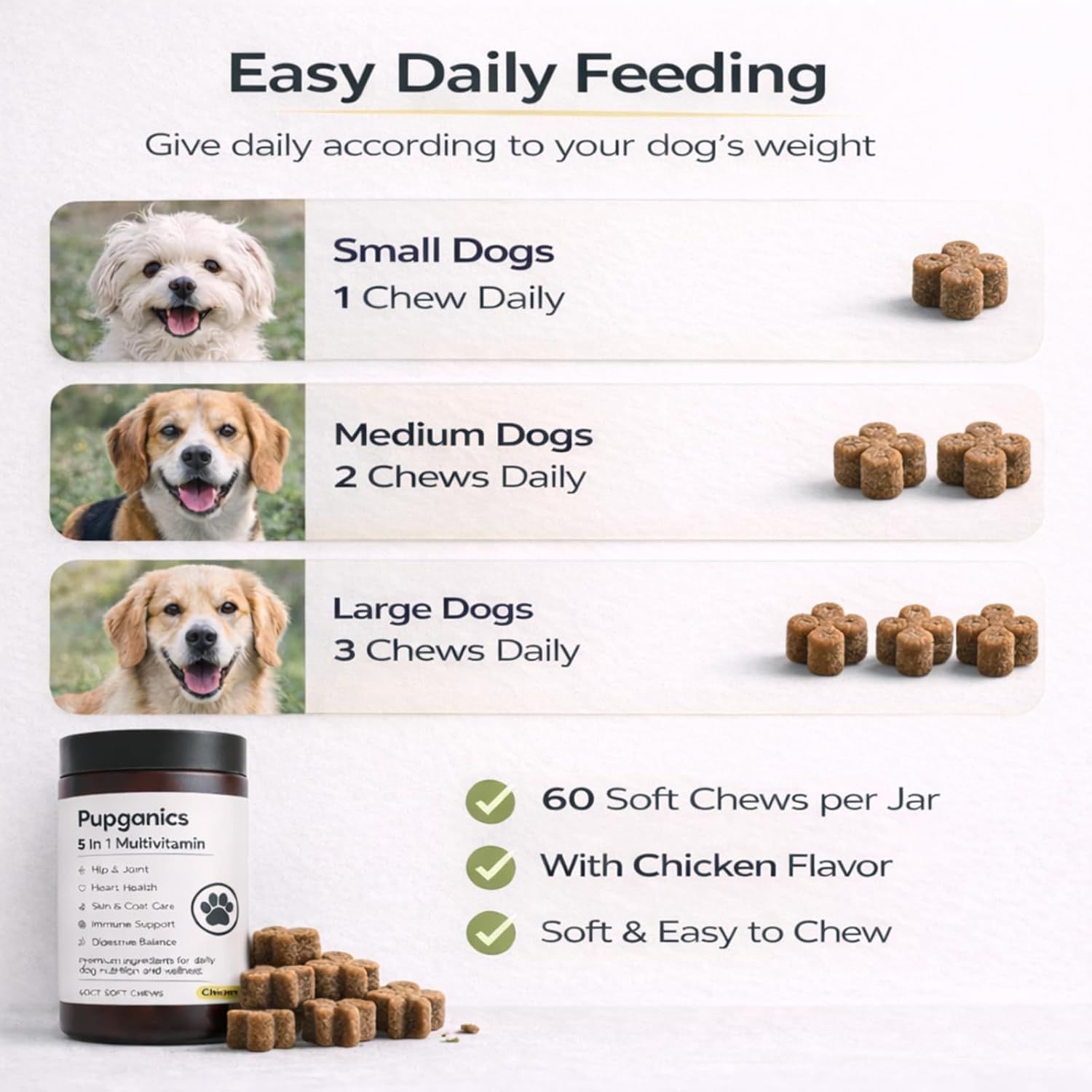 Pupganics Multivitamin Soft Chews para Perros, 60 Masticables
