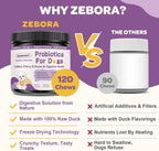 Probióticos para Perros – 6 Billones de UFC y 10 Cepas con Prebióticos, Omega-3, Enzimas Digestivas y Multivitaminas, Masticables Sabor Pato para Salud Digestiva e Inmune, 120 Chews