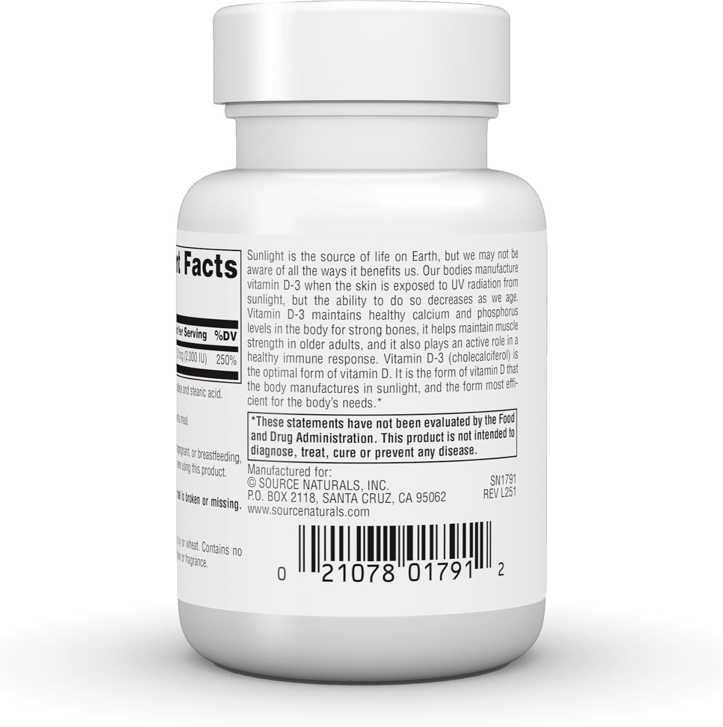 Source Naturals Vitamina D3 1000 UI - 100 Comprimidos