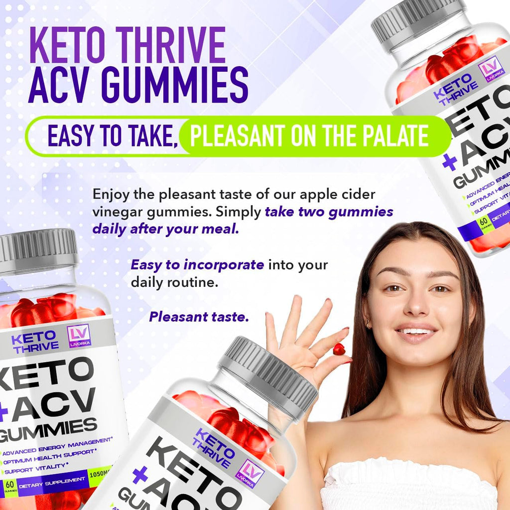 3 Pack - Keto Thrive ACV Gummies, Gominolas de Vinagre de Manzana 1050mg, 60 Gomitas por Botella