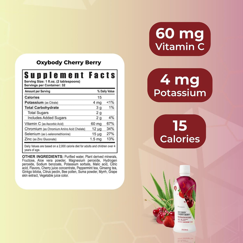 Youngevity Oxybody Cherry Berry - Bebida de Aloe Vera con Minerales, Vitaminas y Botánicos (Pack de 4 Botellas de 946 ml)