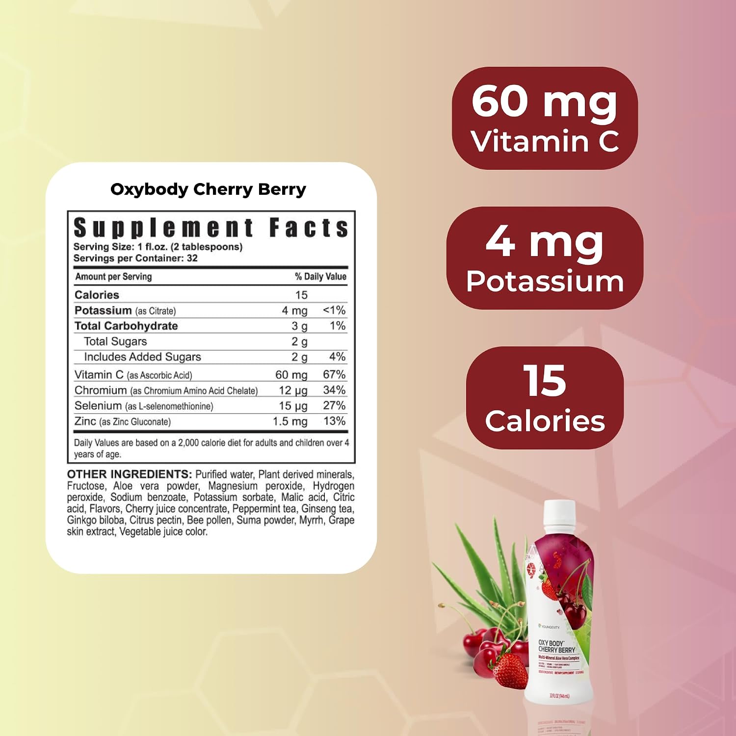 Youngevity Oxybody Cherry Berry - Bebida de Aloe Vera con Minerales, Vitaminas y Botánicos (Pack de 4 Botellas de 946 ml)