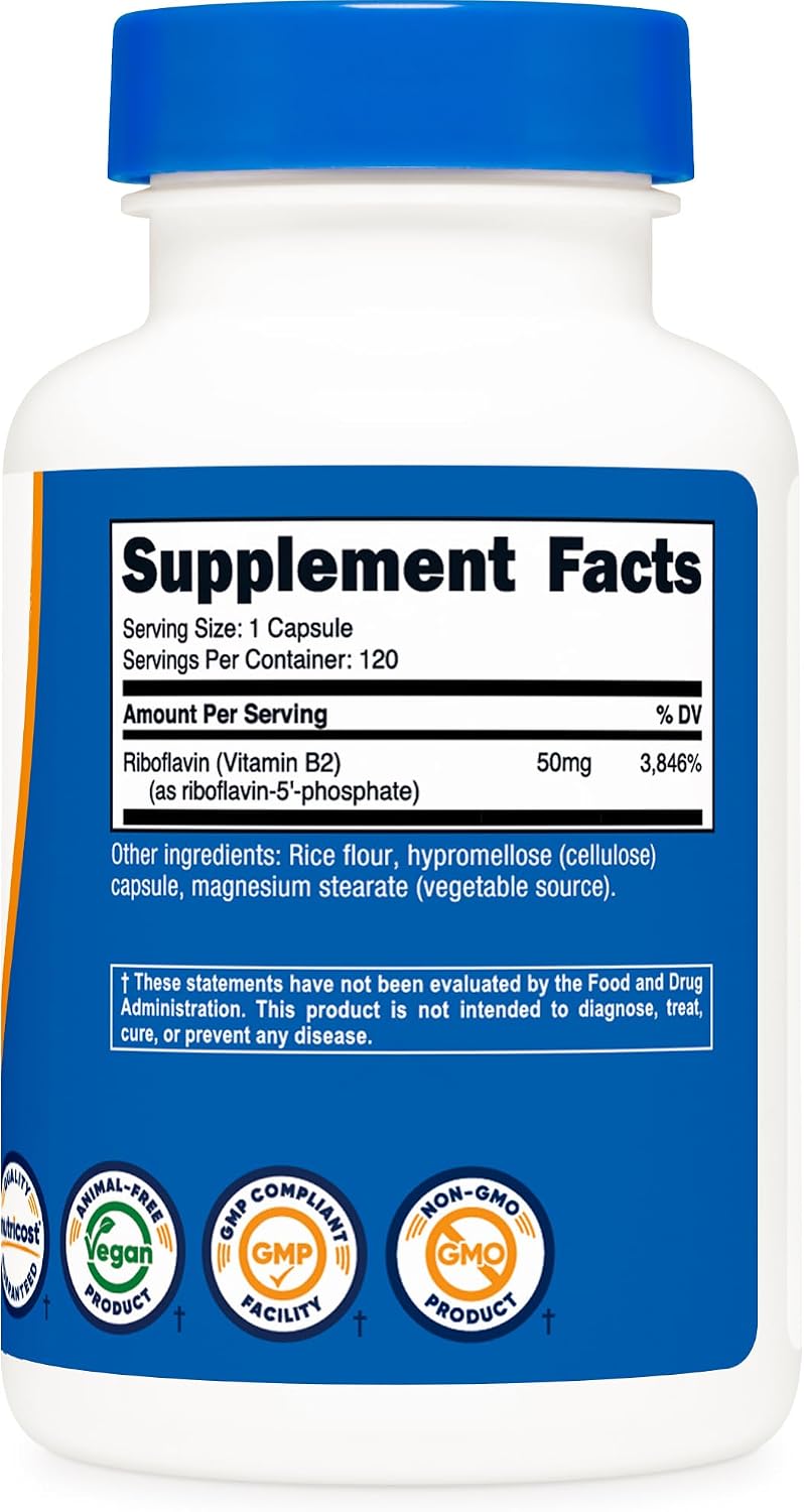 Nutricost R-5-P (Riboflavina-5-Fosfato) Vitamina B2, 50 mg, 120 Cápsulas - Vegano, Sin OGM