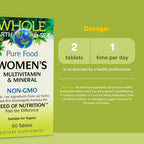 Whole Earth & Sea Multivitamínico y Mineral para Mujeres, Complemento Alimenticio Integral, Vegano, 60 comprimidos