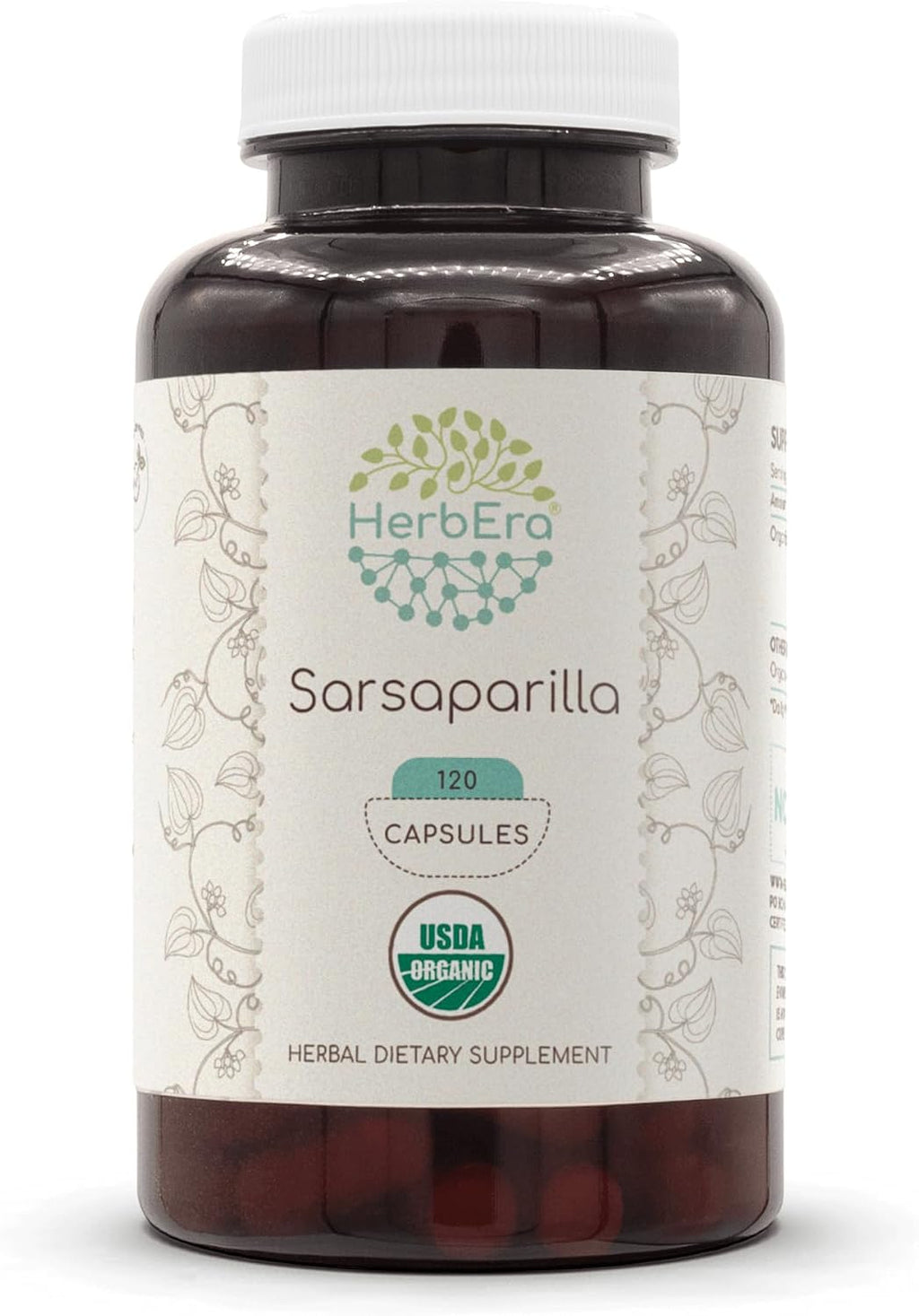 Sarsaparilla Orgánica USDA 120 Cápsulas - Suplemento Herbal Natural - Raíz de Zarzaparrilla (Hemidesmus indicus) Seca