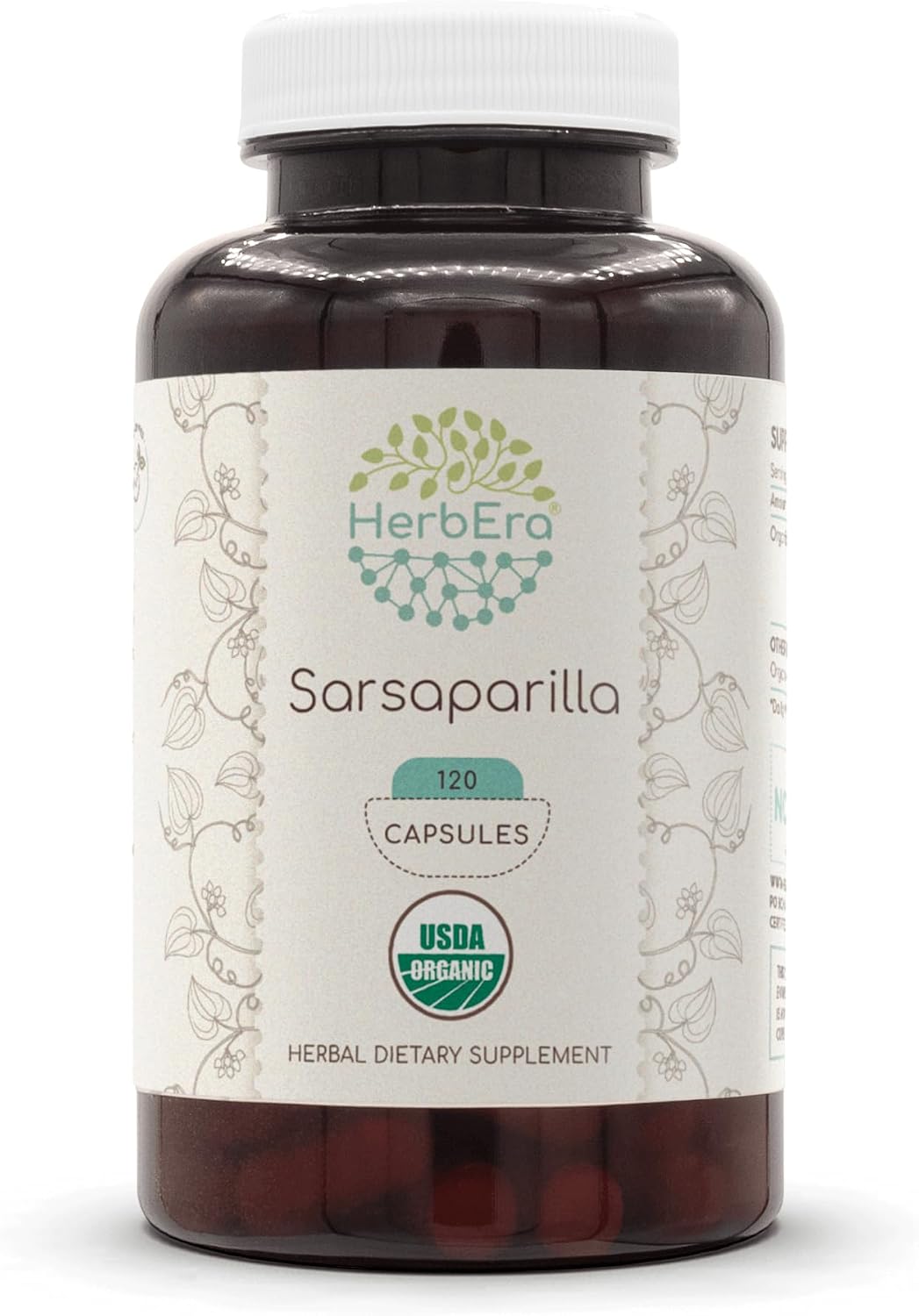 Sarsaparilla Orgánica USDA 120 Cápsulas - Suplemento Herbal Natural - Raíz de Zarzaparrilla (Hemidesmus indicus) Seca
