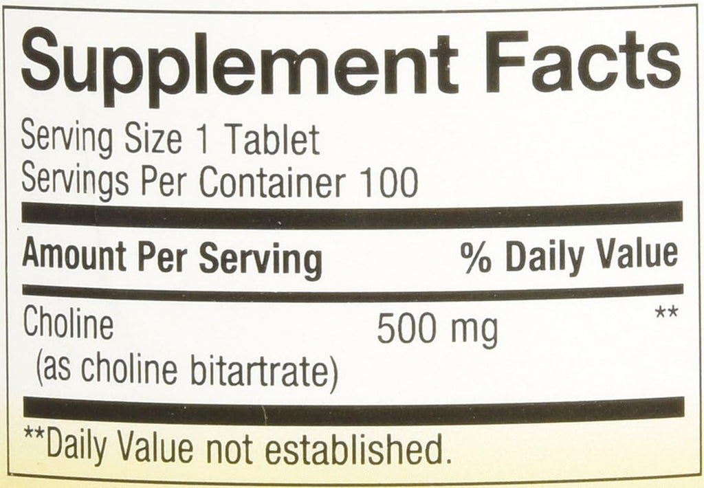 Nature's Way Choline, 500 mg per Serving, 100 Tablets (2-Pack)