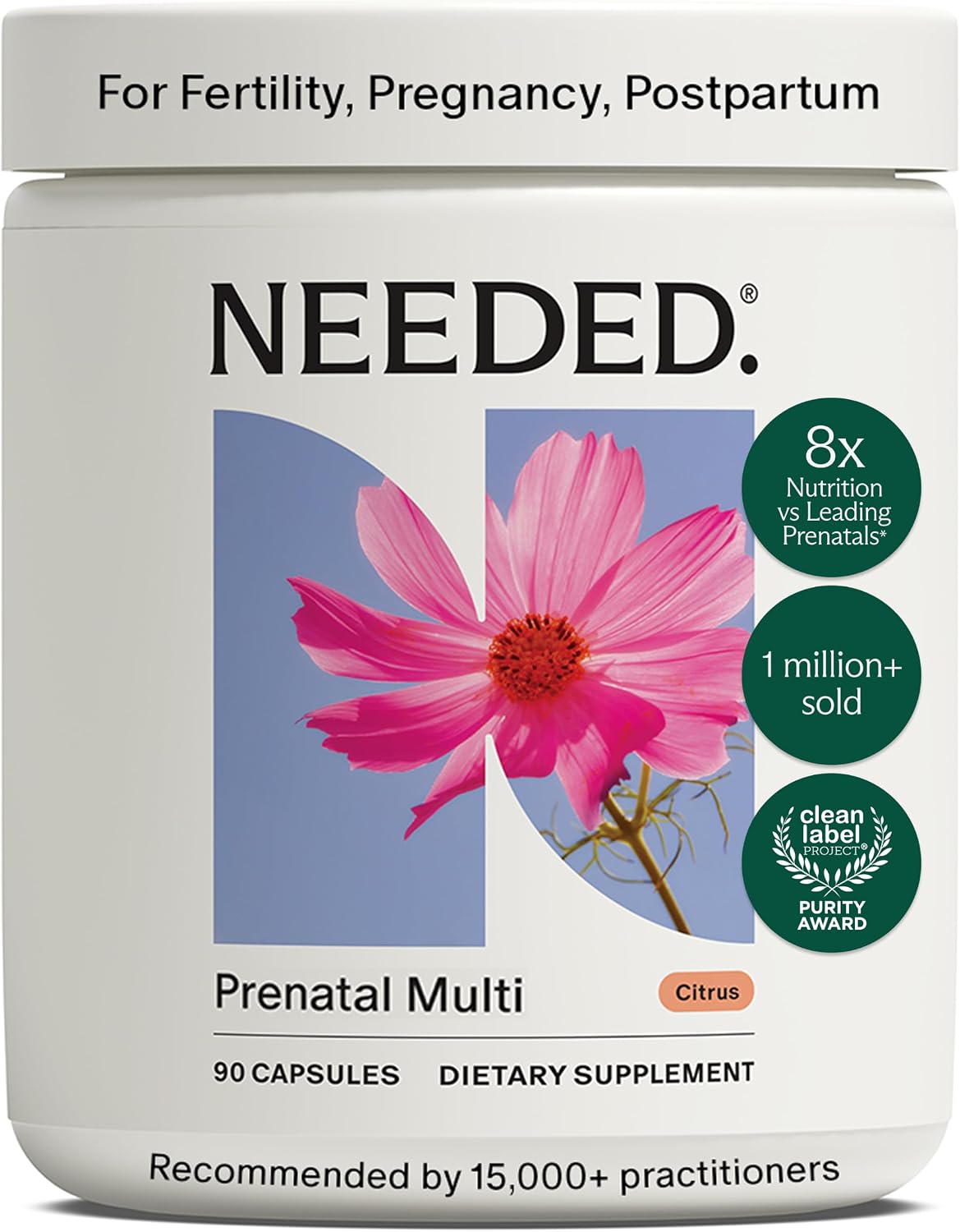 Needed. Multivitamínico Prenatal | Cápsulas para Embarazo, Lactancia y Postparto | Fórmula Completa con Metilfolato, Colina y Vitamina D3 | 90 Cápsulas (30 Días)