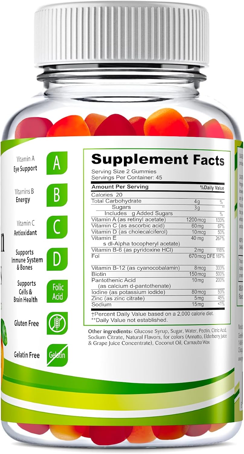 Greenfield Nutritions Gominolas Multivitamínicas Halal para Adultos - Sin Gelatina con Vitamina D3, B6, B12, Zinc y C - 90 Gominolas