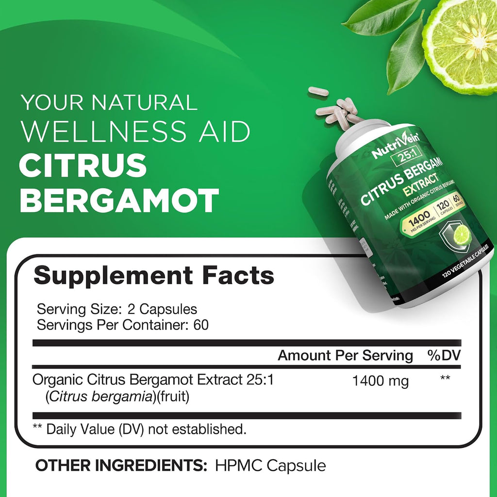 Nutrivein Premium Extracto de Bergamota 1400mg – 120 Cápsulas (60 Días)