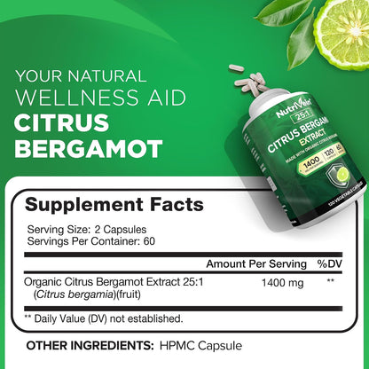 Nutrivein Premium Extracto de Bergamota 1400mg – 120 Cápsulas (60 Días) – Image 2