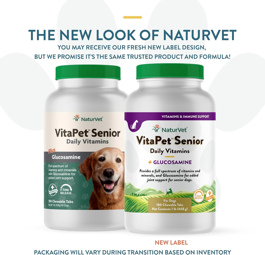 NaturVet VitaPet Senior Daily Vitamins Plus Glucosamine - 180 Comprimidos Masticables para Perros Mayores