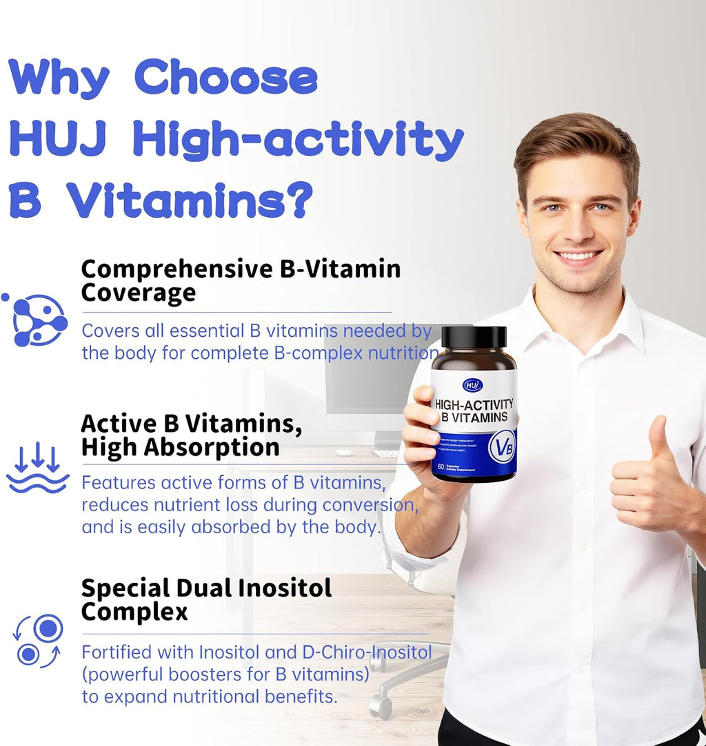 HUJ High-Activity B Vitamins - Complejo de 8 Vitaminas B con Inositol y D-Chiro Inositol - 60 Cápsulas