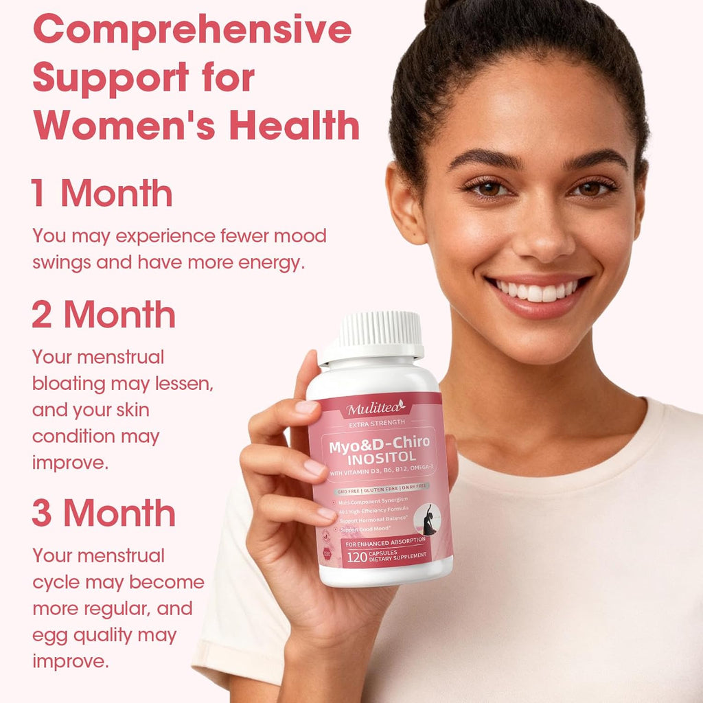 Myo-Inositol y D-Chiro Inositol para Mujeres, 14-en-1 Inositol Liposomal con Ácido Fólico, Omega-3 y Multivitaminas, 120 Cápsulas Veganas