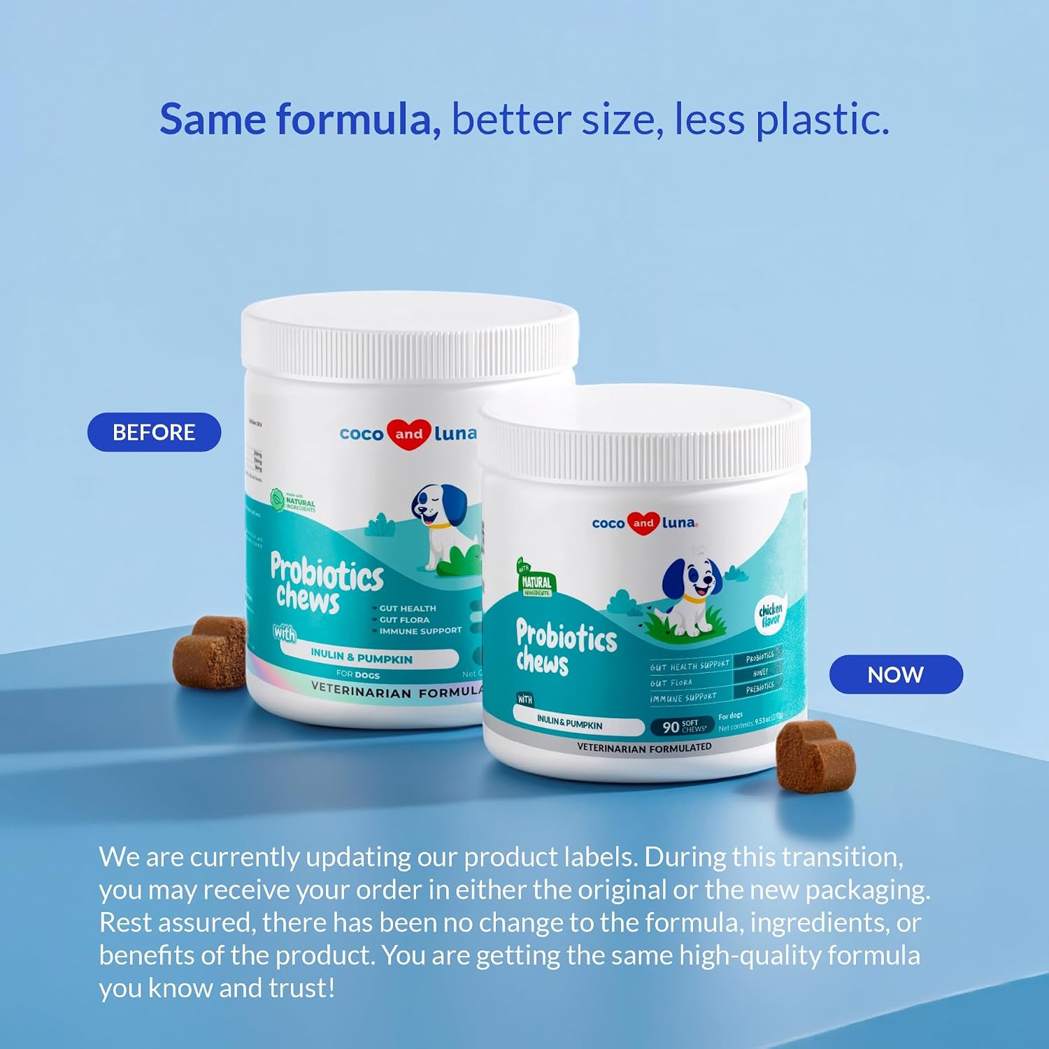 Coco and Luna Probióticos para Perros – 90 Masticables Suaves