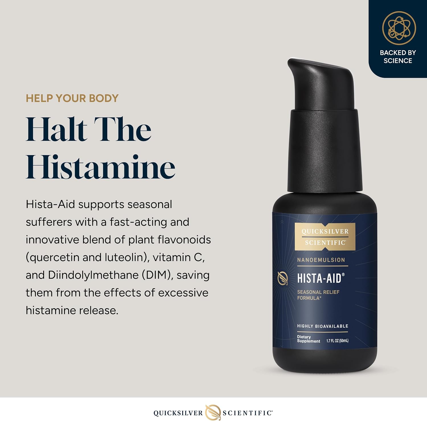 Quicksilver Scientific Nanoemulsified Hista-Aid - Flavonoides para niveles saludables de histamina - Vitamina C liposomal, DIM, Luteolina y Quercetina (50 ml)