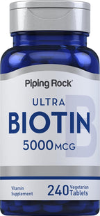 Piping Rock Biotina 5000mcg | 240 Comprimidos | Suplemento de Vitamina B7 | Vegetariano, Sin Gluten, No-GMO