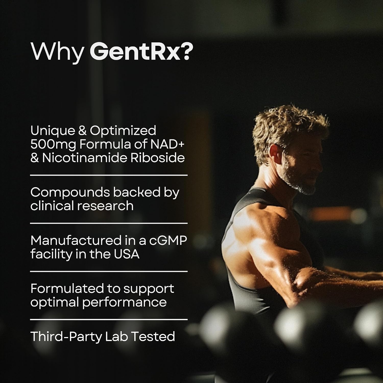 GentRx Suplemento NAD+ y NR - Nicotinamida Ribósido para Energía Celular y Apoyo Antienvejecimiento, 30 Cápsulas