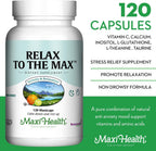 Relax to The Max de Maxi Health - 120 Cápsulas para Alivio del Estrés con Vitamina C, Calcio, L-Teanina y Aminoácidos