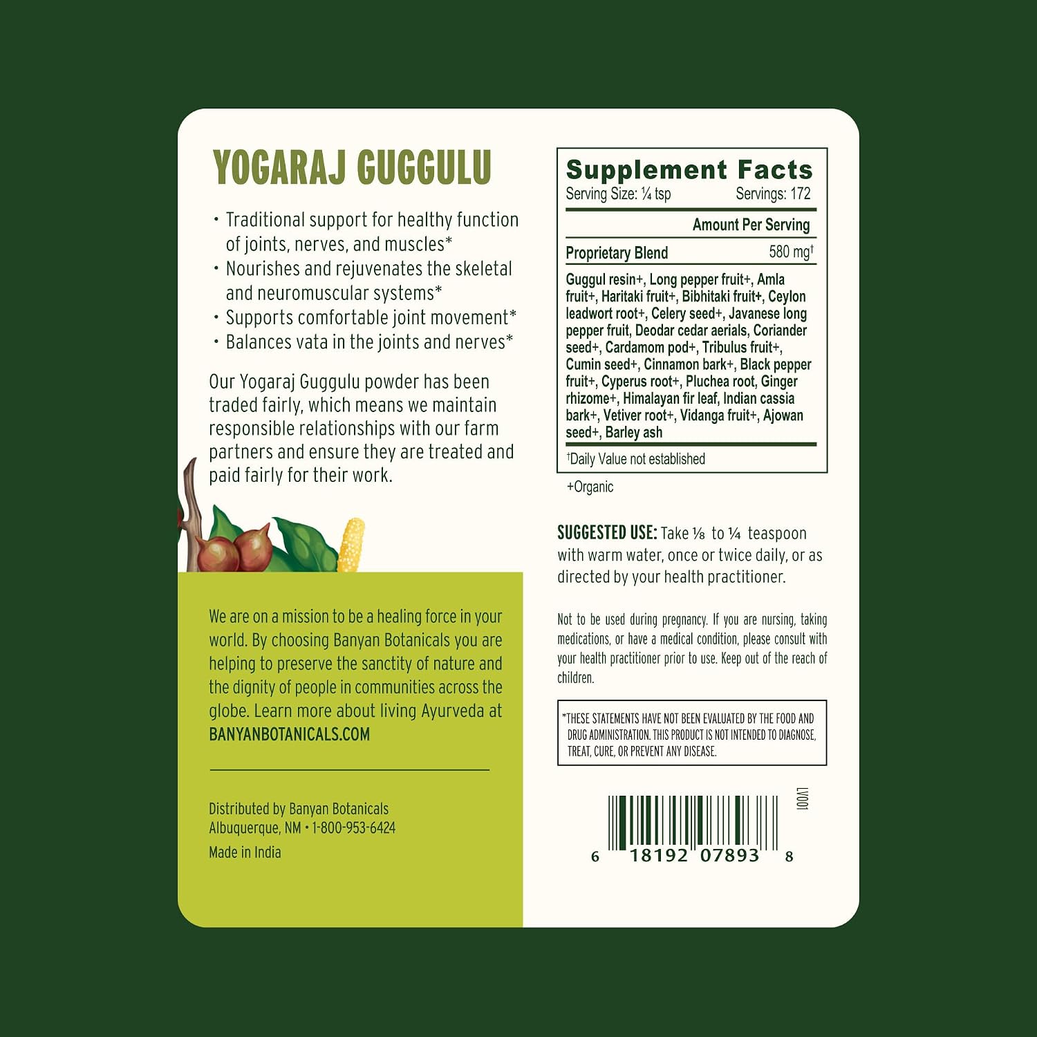 Banyan Botanicals Yogaraj Guggulu Powder – Ayurvedic Supplement for Joints – 3.5 oz (99 g)