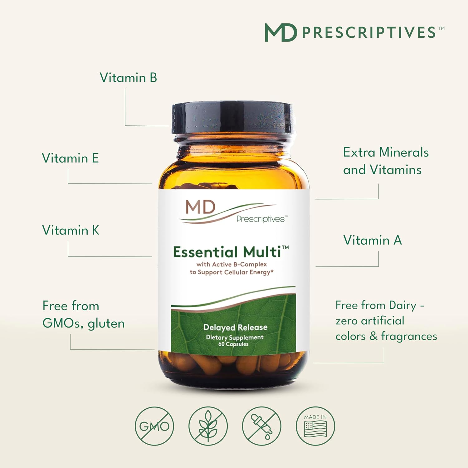 MD Prescriptives - Essential Multi (Liberación Retardada) - Complejo Multivitamínico y Mineral para Apoyo Hormonal - 60 Cápsulas