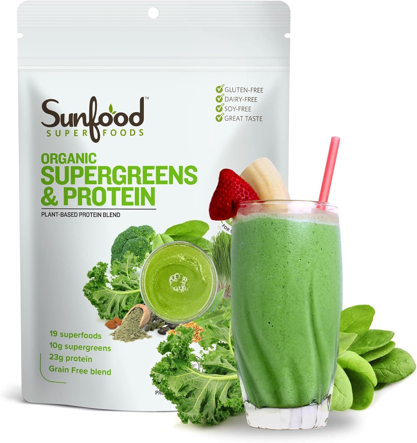 Sunfood Superfoods Mezcla Orgánica de Superalimentos Verdes - 227 g (8 oz)