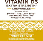 Nature's Way Vitamina D3 Extra Strength, Sin Azúcar, Sabor Chocolate, 90 Comprimidos Masticables